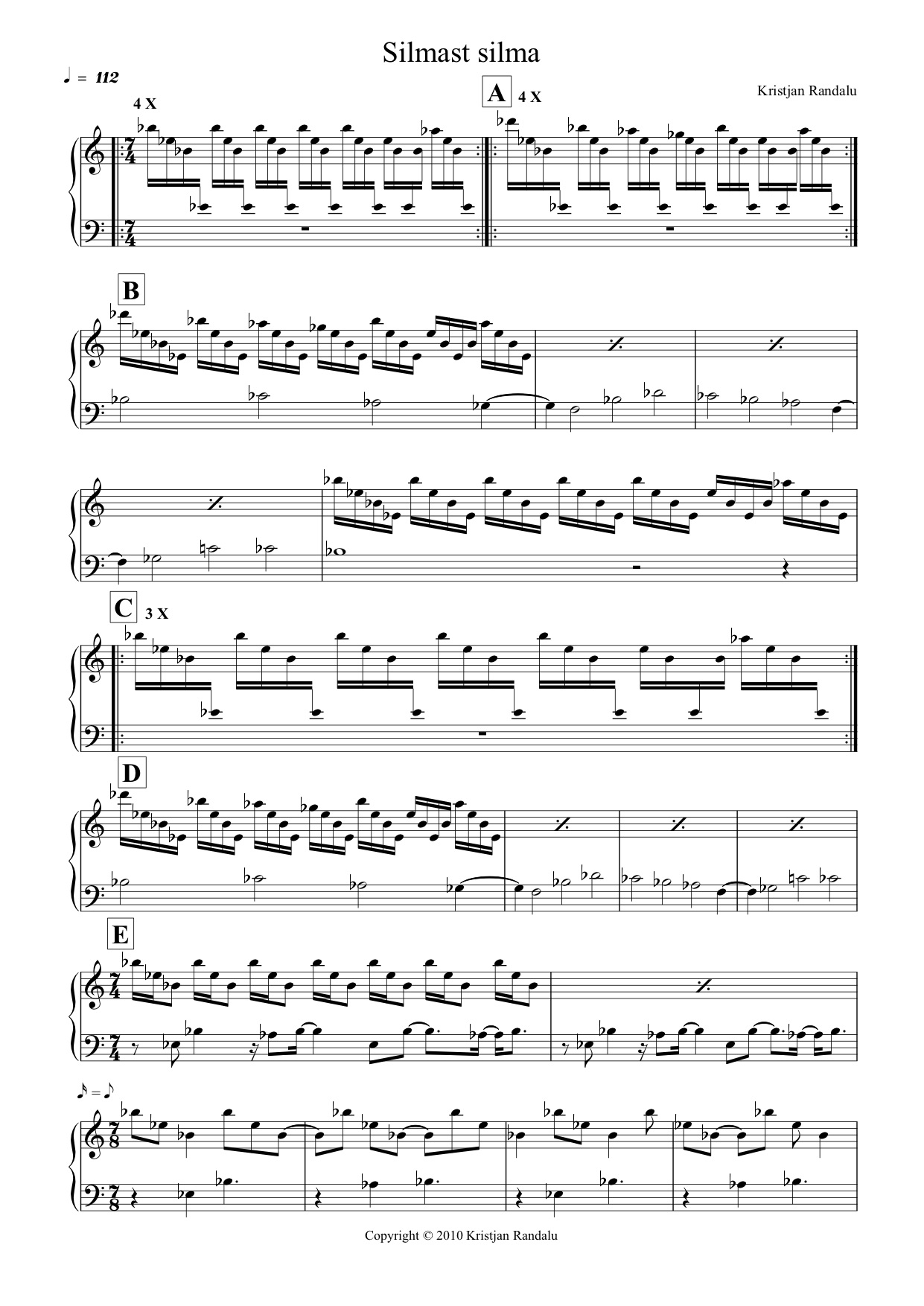 "Silmast silma" Piano Score